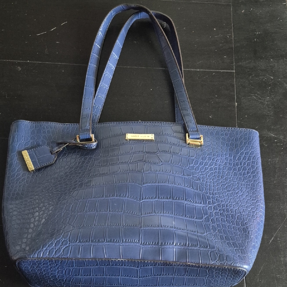 ANNE KLEIN Blue Crocodile-Embossed Tote Bag